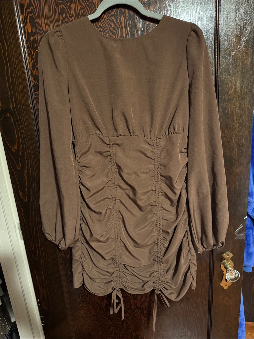PrettyLittleThing Brown Ruched Long-Sleeve Mini Dress